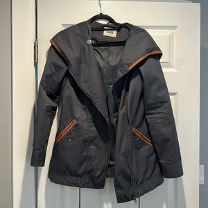 Navy Blue Hooded Trench Jacket with Waist Cinch